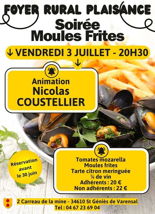 SOIRÉE MOULES-FRITES AVEC ANIMATION "NICOLAS COUSTELLIER"