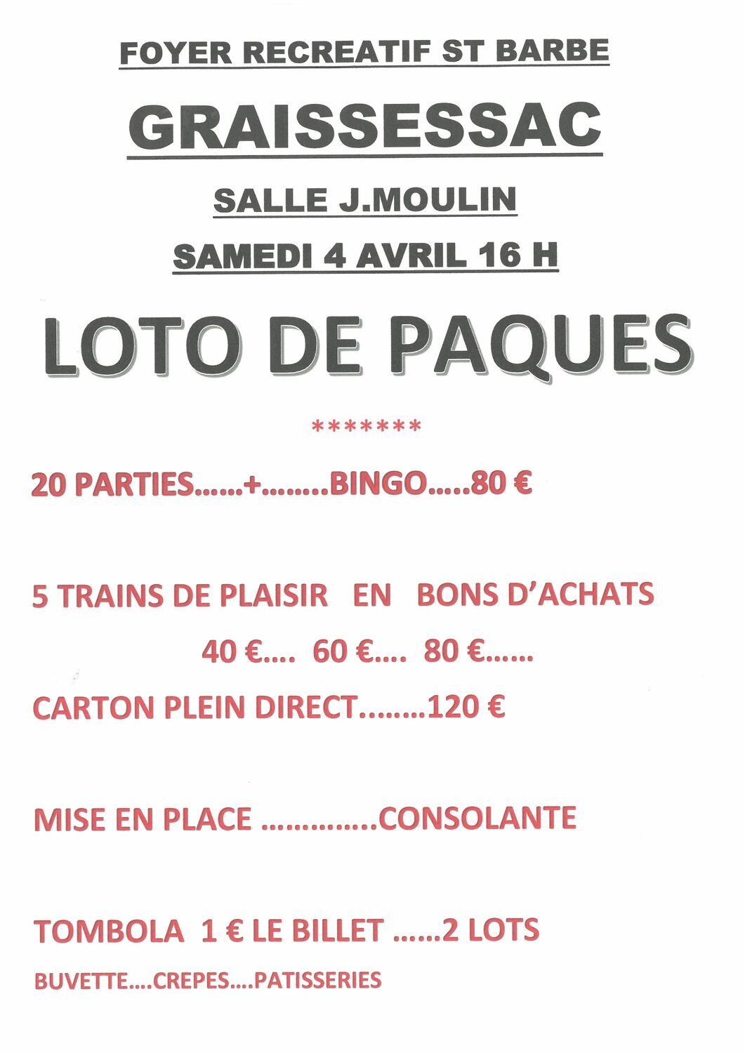 LOTO DU FOYER RÉCRÉATIF