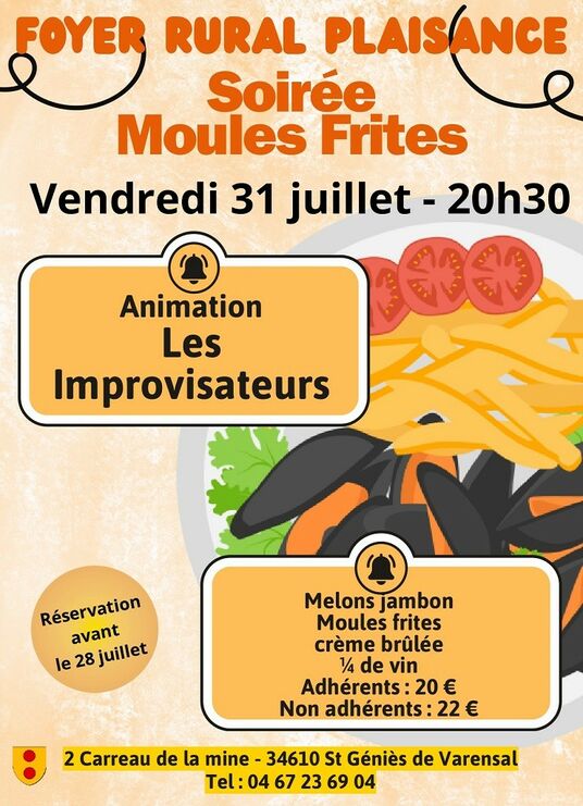 SOIRÉE MOULES-FRITES AVEC CONCERT "LES IMPROVISATEURS"
