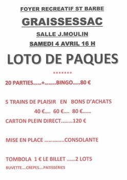 GRAISSESSAC - LOTO DU FOYER RÉCRÉATIF