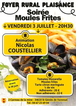 SAINT-GENIES-DE-VARENSAL - SOIRÉE MOULES-FRITES AVEC ANIMATION "NICOLAS COUSTELLIER"
