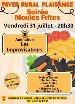 SAINT-GENIES-DE-VARENSAL - SOIRÉE MOULES-FRITES AVEC CONCERT "LES IMPROVISATEURS"