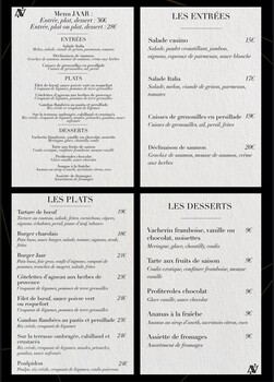 Menu JAAR Casino ©JAAR Casino