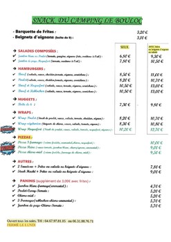 carte ©Snack Le Bouloc